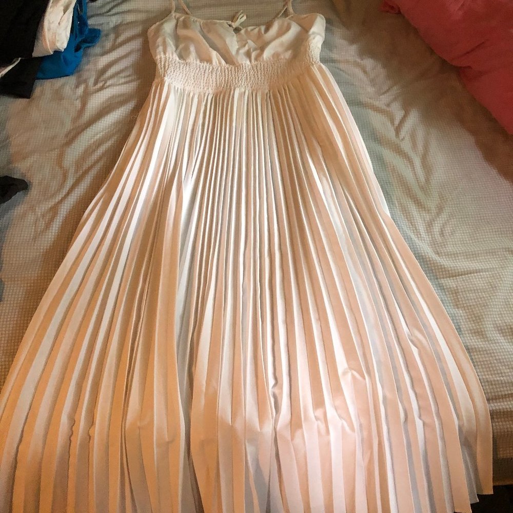 J Crew Pleated White Sundress with smocked bodice